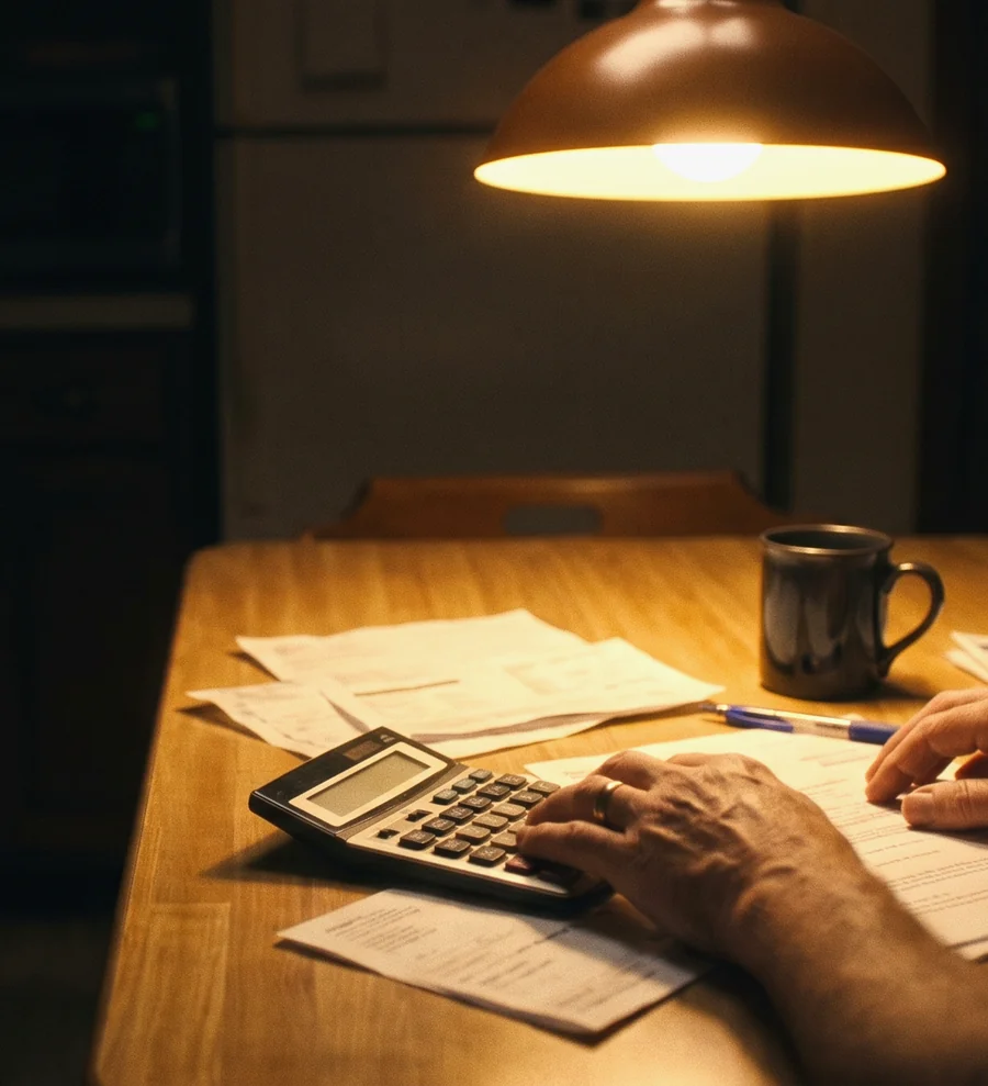Payslips and a calculator under a lamp, the net incomes Illinois uses to set child support